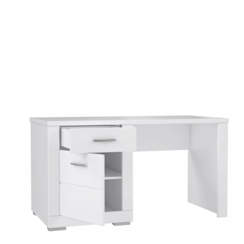 Białe biurko 140x70 cm z szufladą i szafką